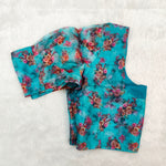 Organza Puff Blouse Blue with Floral Print