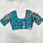Organza Puff Blouse Blue with Floral Print