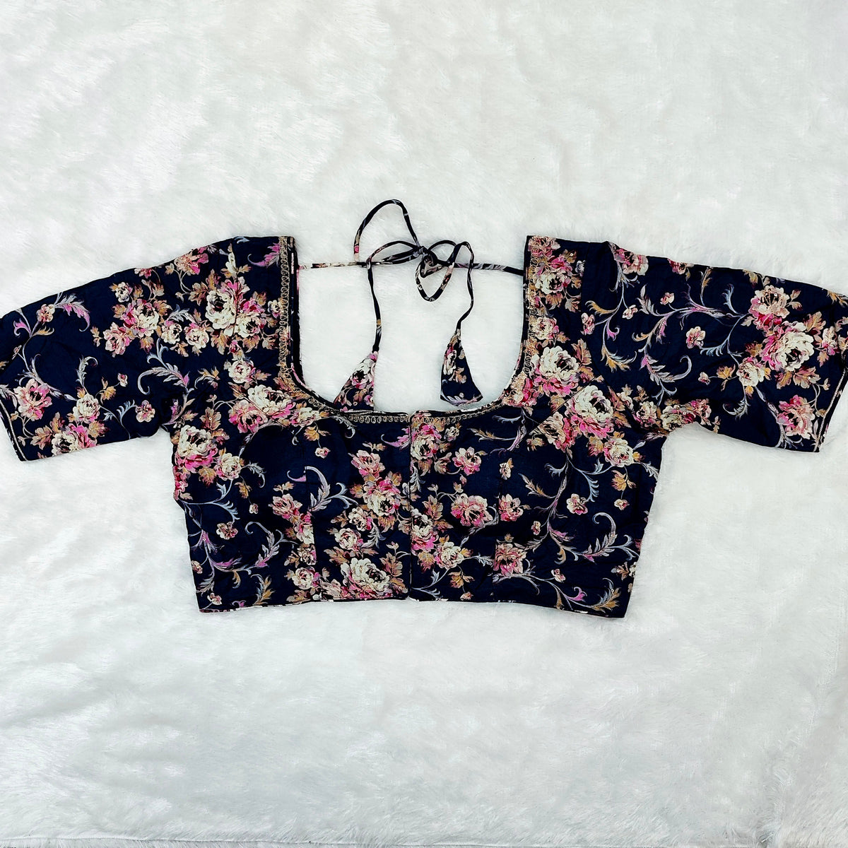Padded Blouse Navy Blue with Floral Print