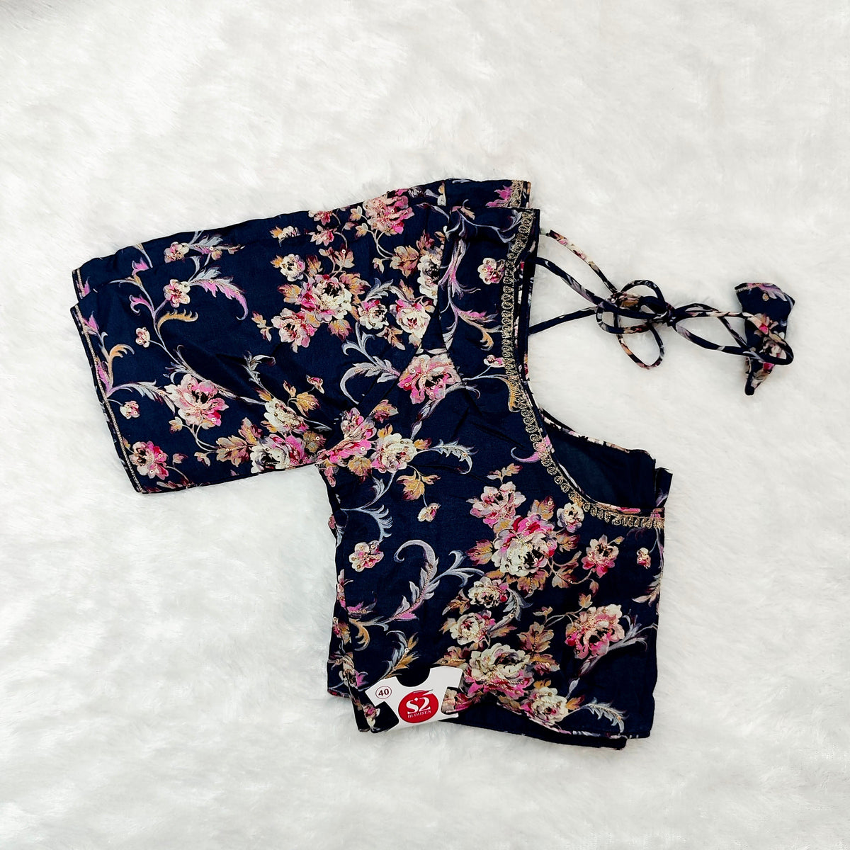 Padded Blouse Navy Blue with Floral Print
