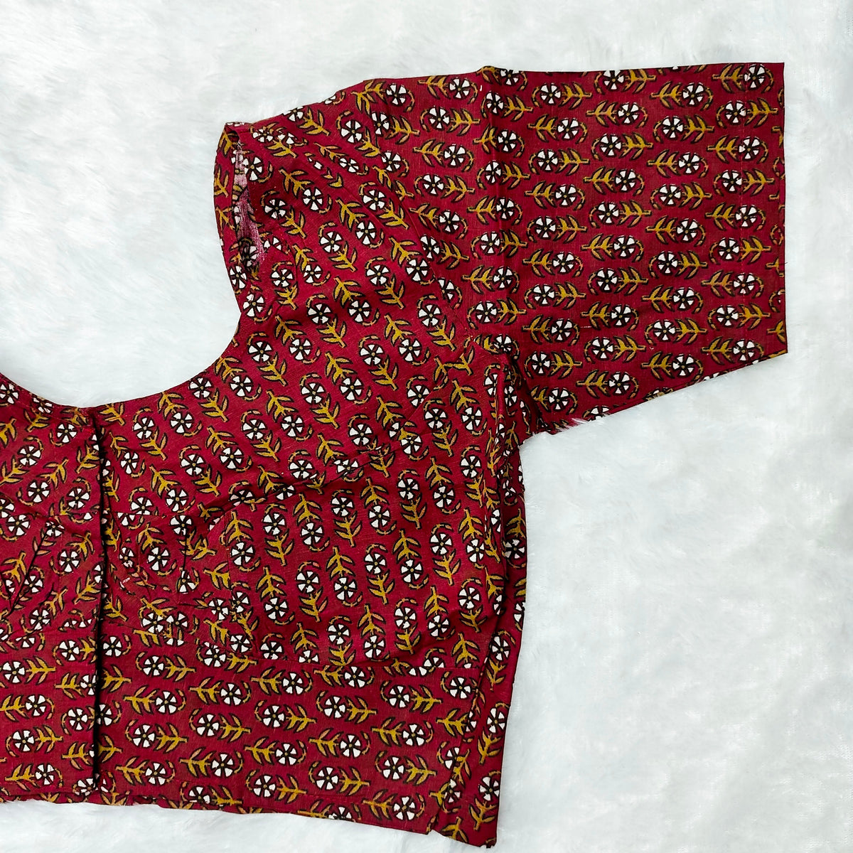Everyday Wear Cotton Ajrak Print Blouse in Red