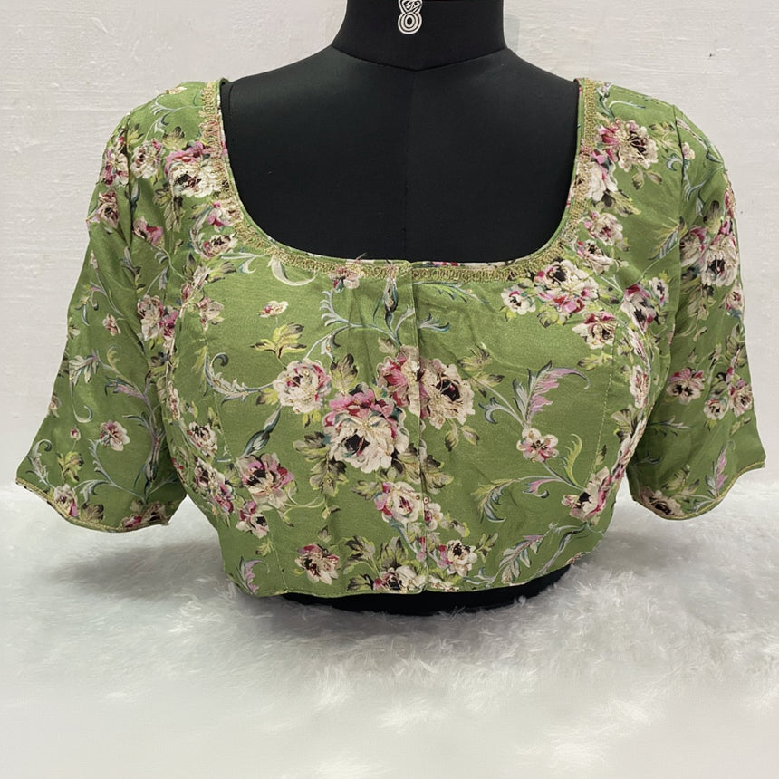 Designer Blouse with Floral Green Fabric