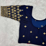 Work Wear Stretchable Blouse - Royal Blue with Golden Embroidery
