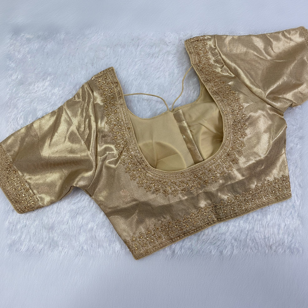 Designer Blouse in Champagne Gold with Golden Detailing