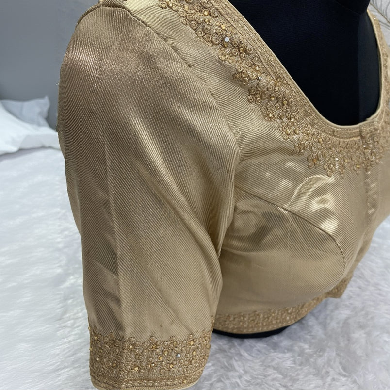 Designer Blouse in Champagne Gold with Golden Detailing