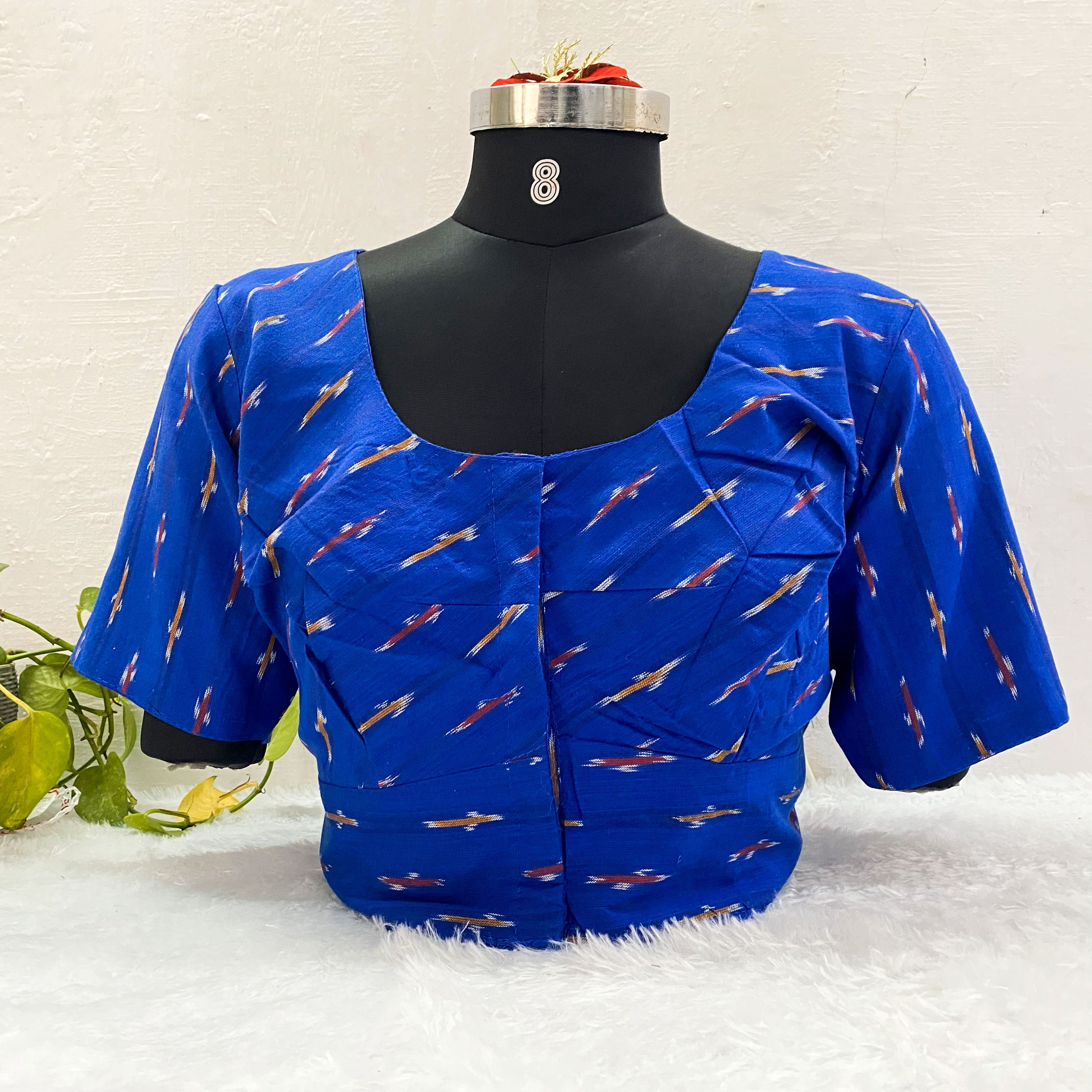 Everyday Wear Cotton Ikkat Blouse in Royal Blue