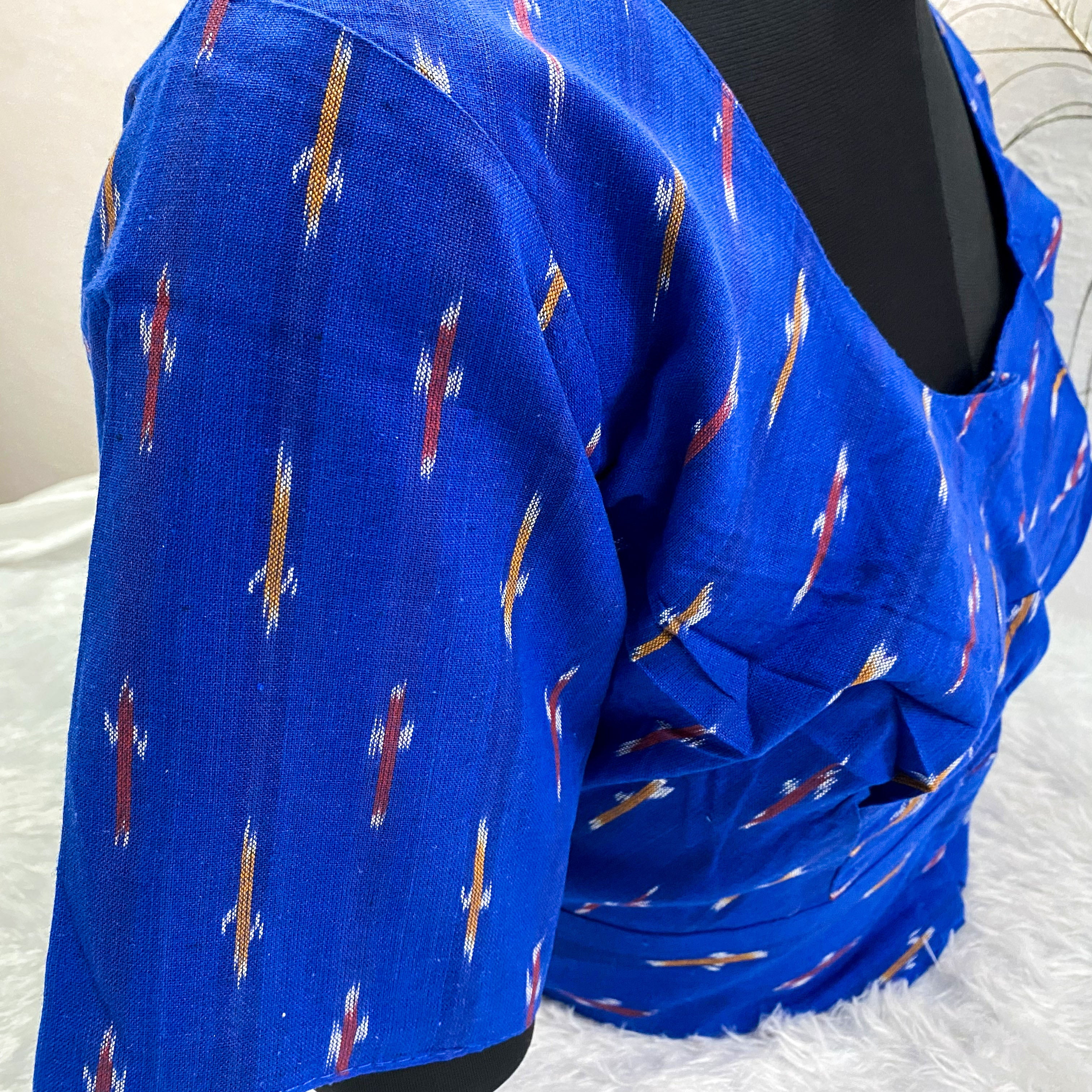 Everyday Wear Cotton Ikkat Blouse in Royal Blue