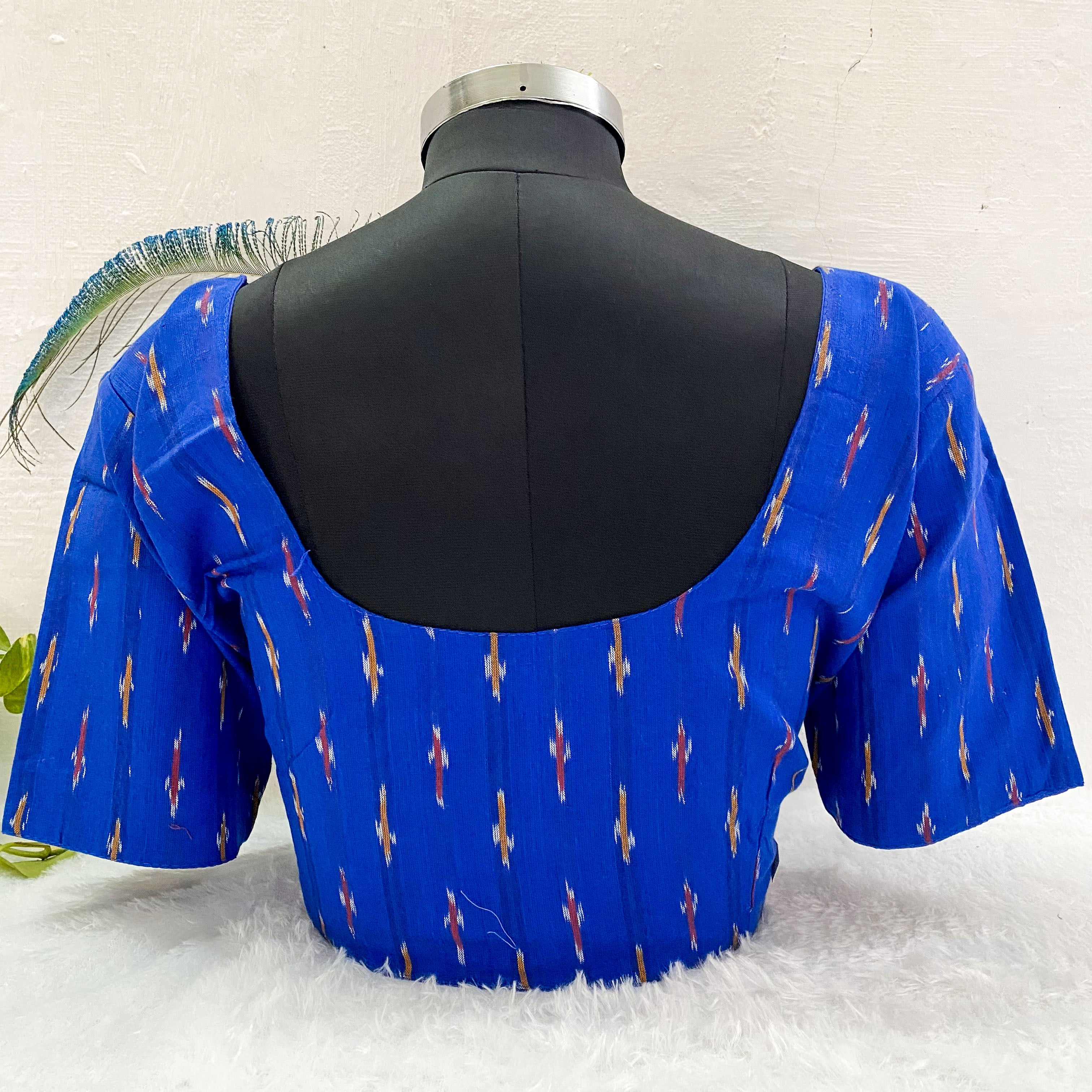 Everyday Wear Cotton Ikkat Blouse in Royal Blue