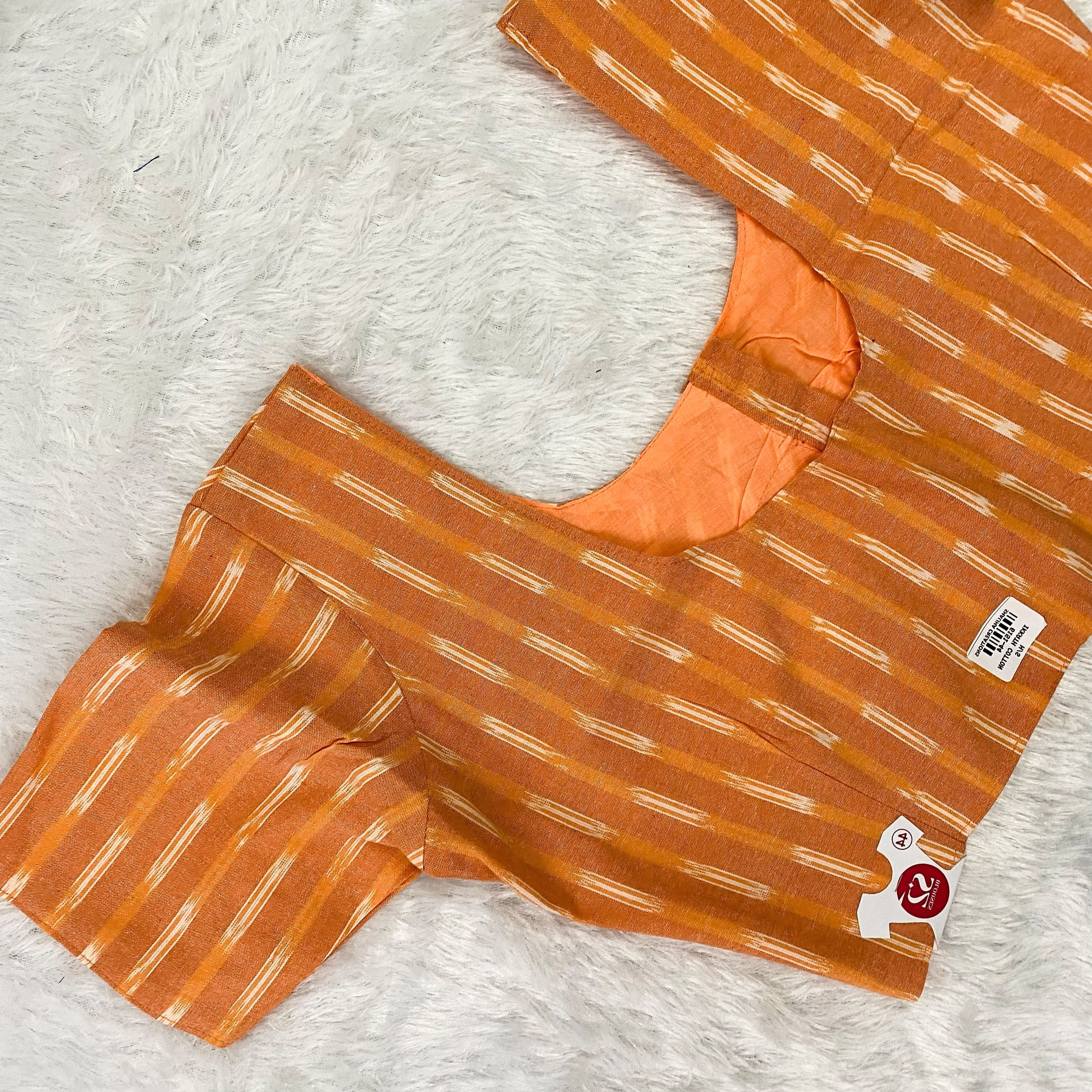 Everyday Wear Cotton Ikkat Blouse in Orange