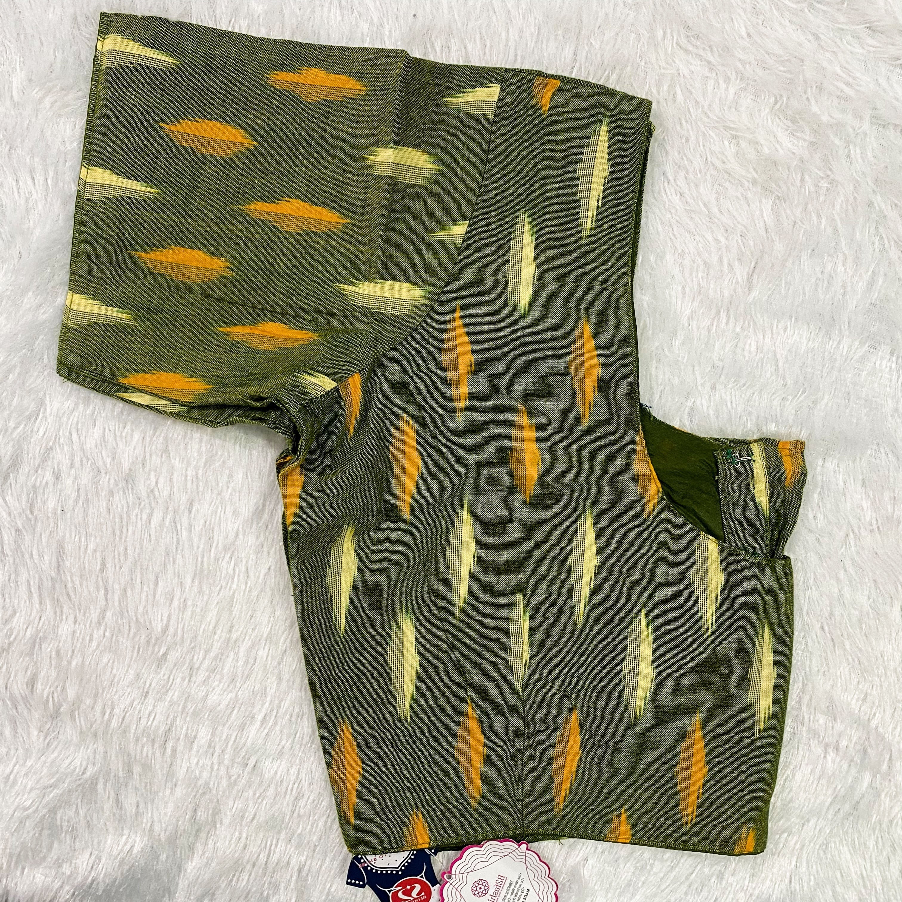 Everyday Wear Cotton Ikkat Blouse in Olive Green