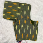 Everyday Wear Cotton Ikkat Blouse in Olive Green