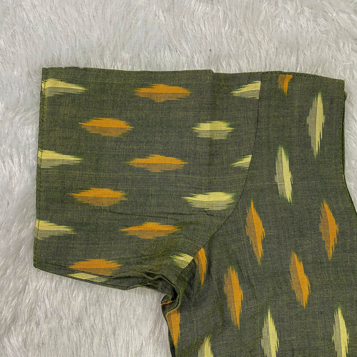 Everyday Wear Cotton Ikkat Blouse in Olive Green