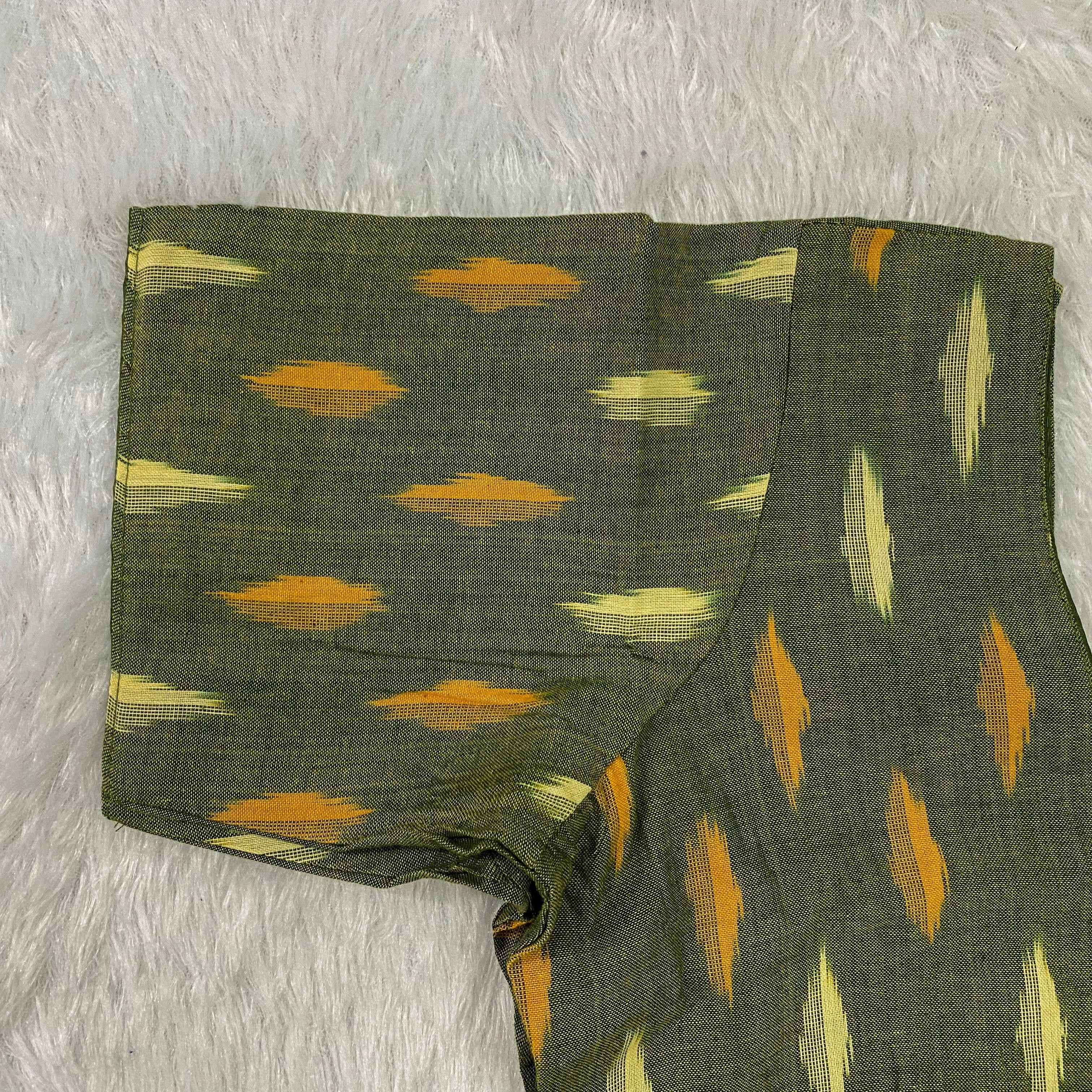 Everyday Wear Cotton Ikkat Blouse in Olive Green
