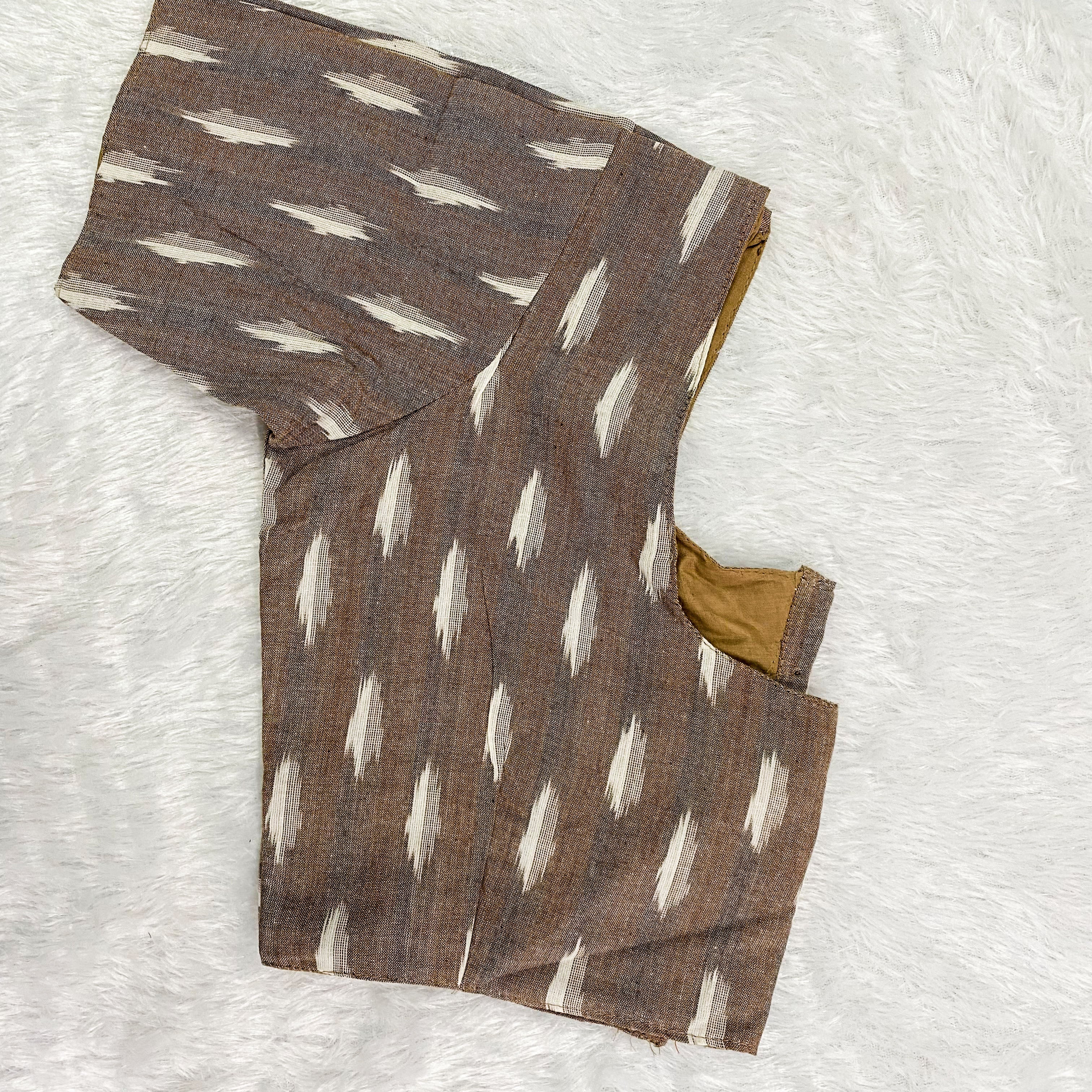 Everyday Cotton Ikkat Blouse in Brown & White