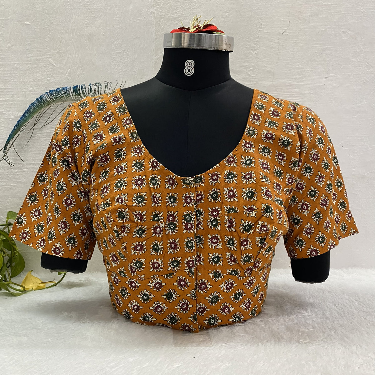 Everyday Wear Cotton Ajrak Print Blouse in Mustard Yellow