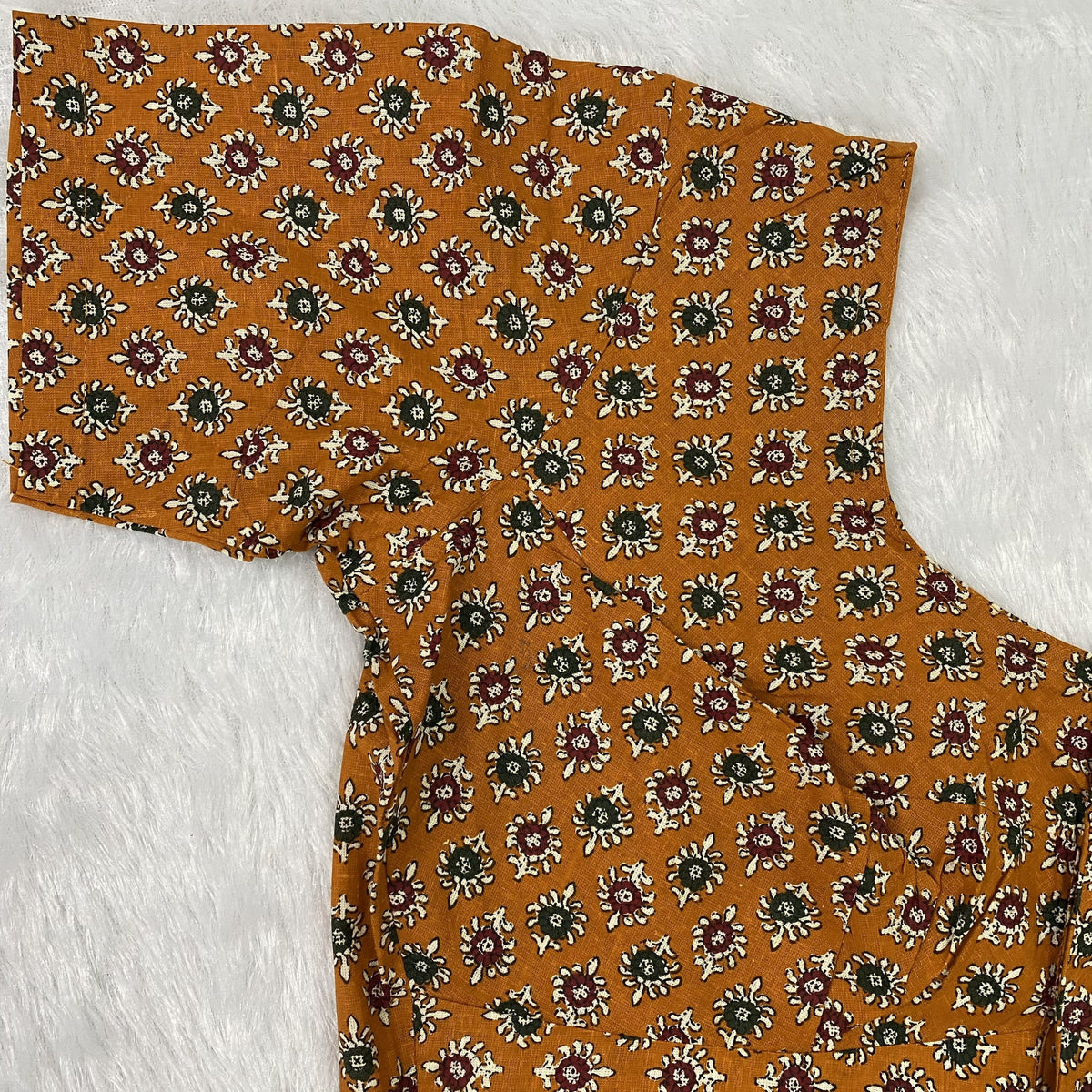 Everyday Wear Cotton Ajrak Print Blouse in Mustard Yellow