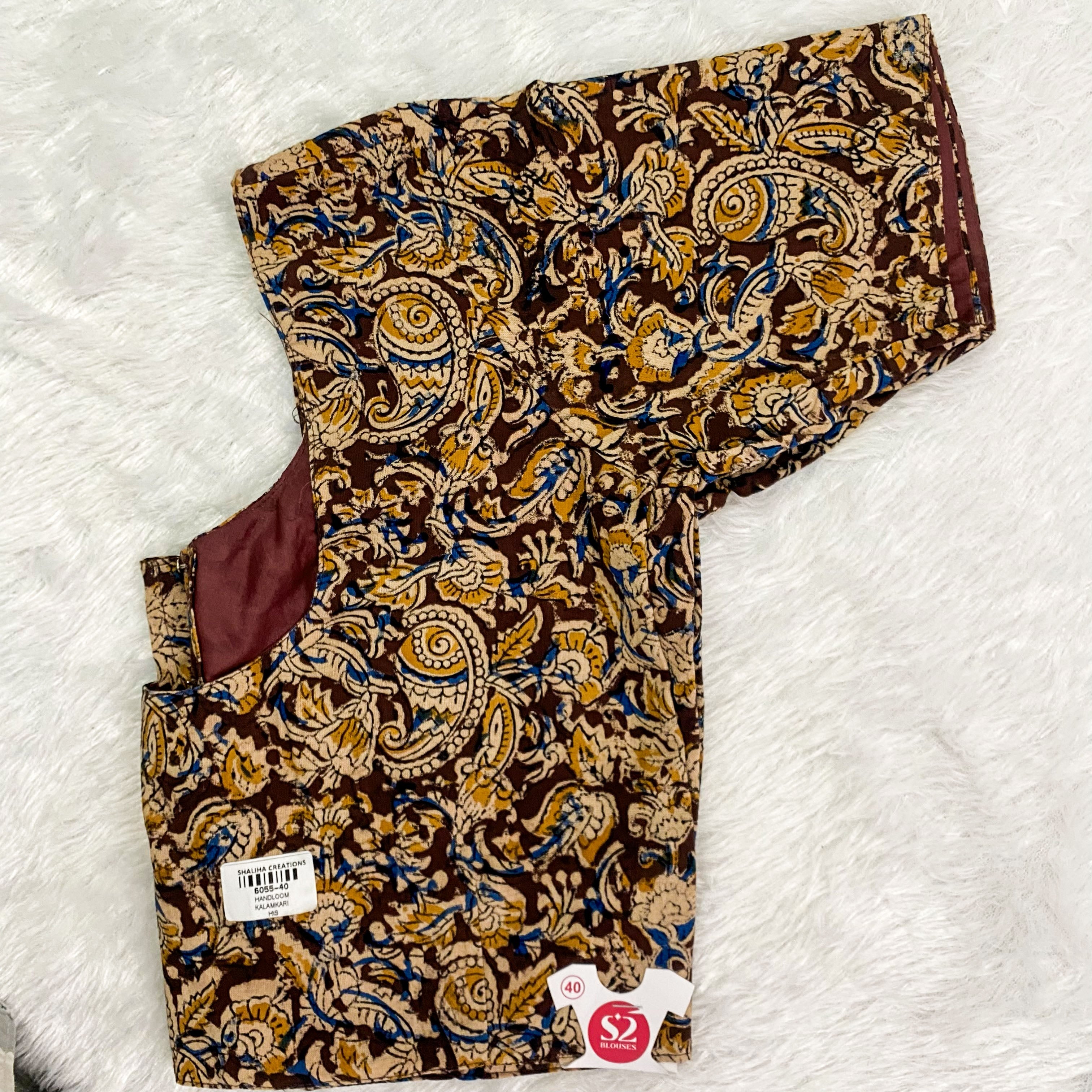 Everyday Cotton Handloom Kalam-Kari Blouse - Brown & Blue