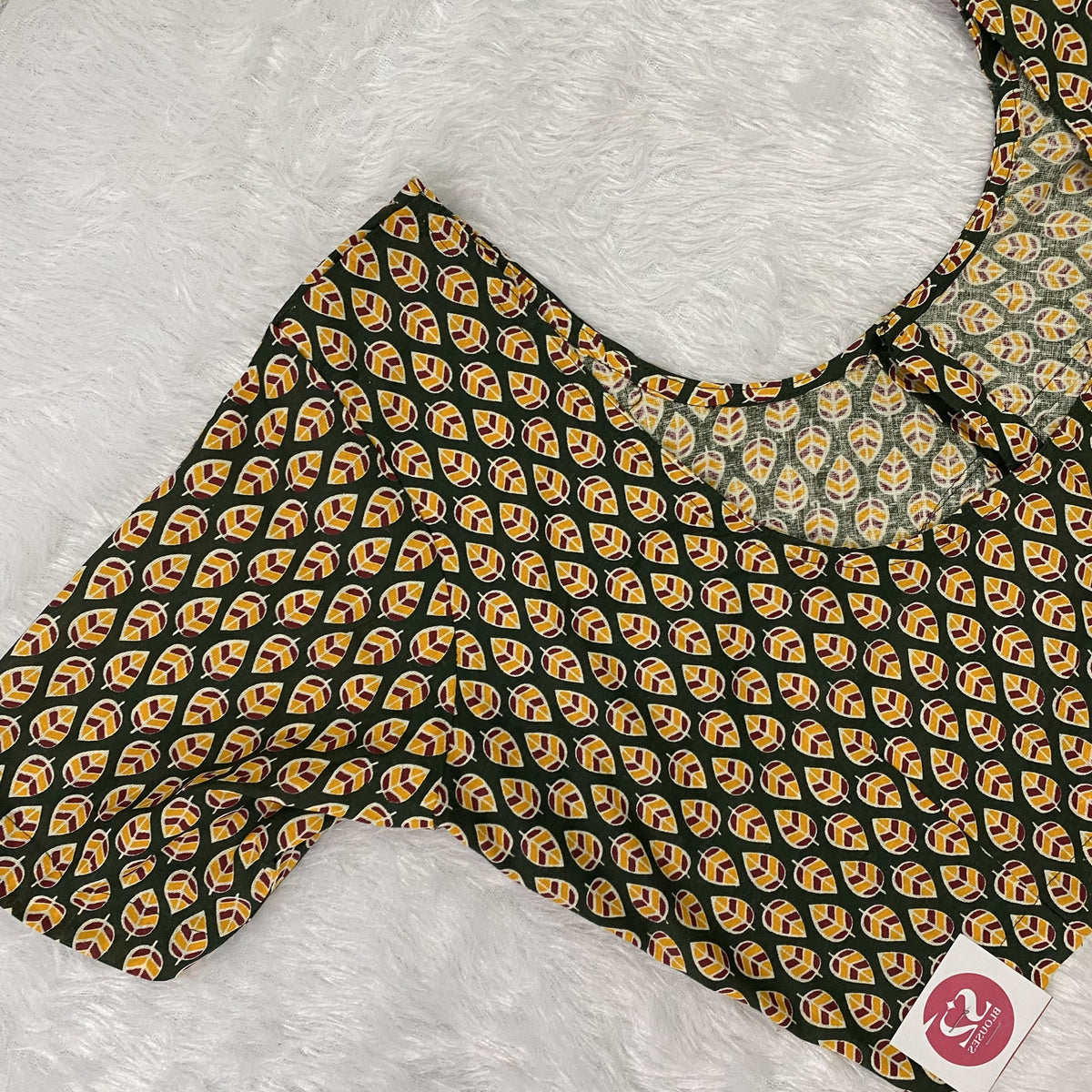 Everyday Wear Cotton Ajrak Print Blouse in Olive Green