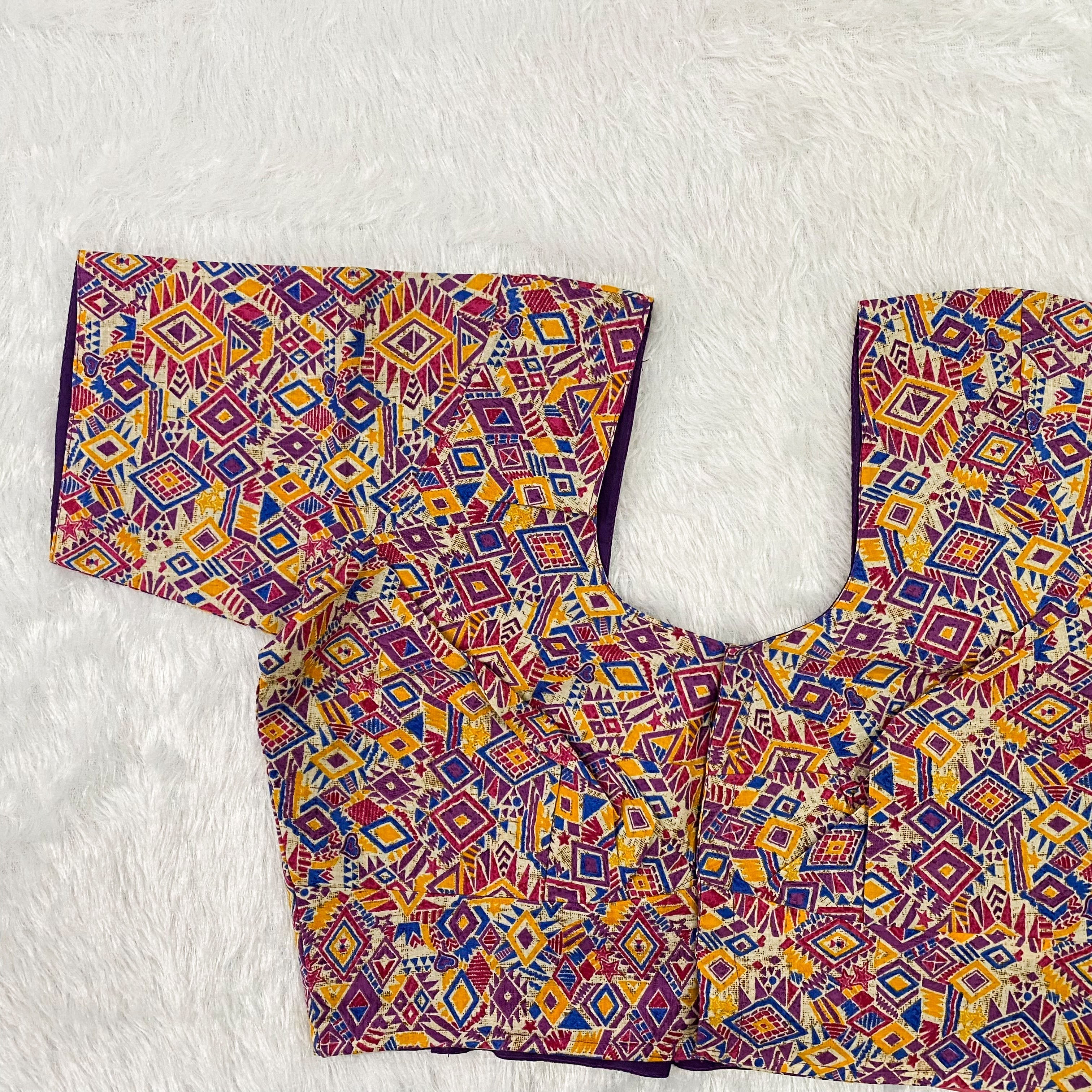 Everyday Wear Cotton Google Print Blouse in Purple and Yellow