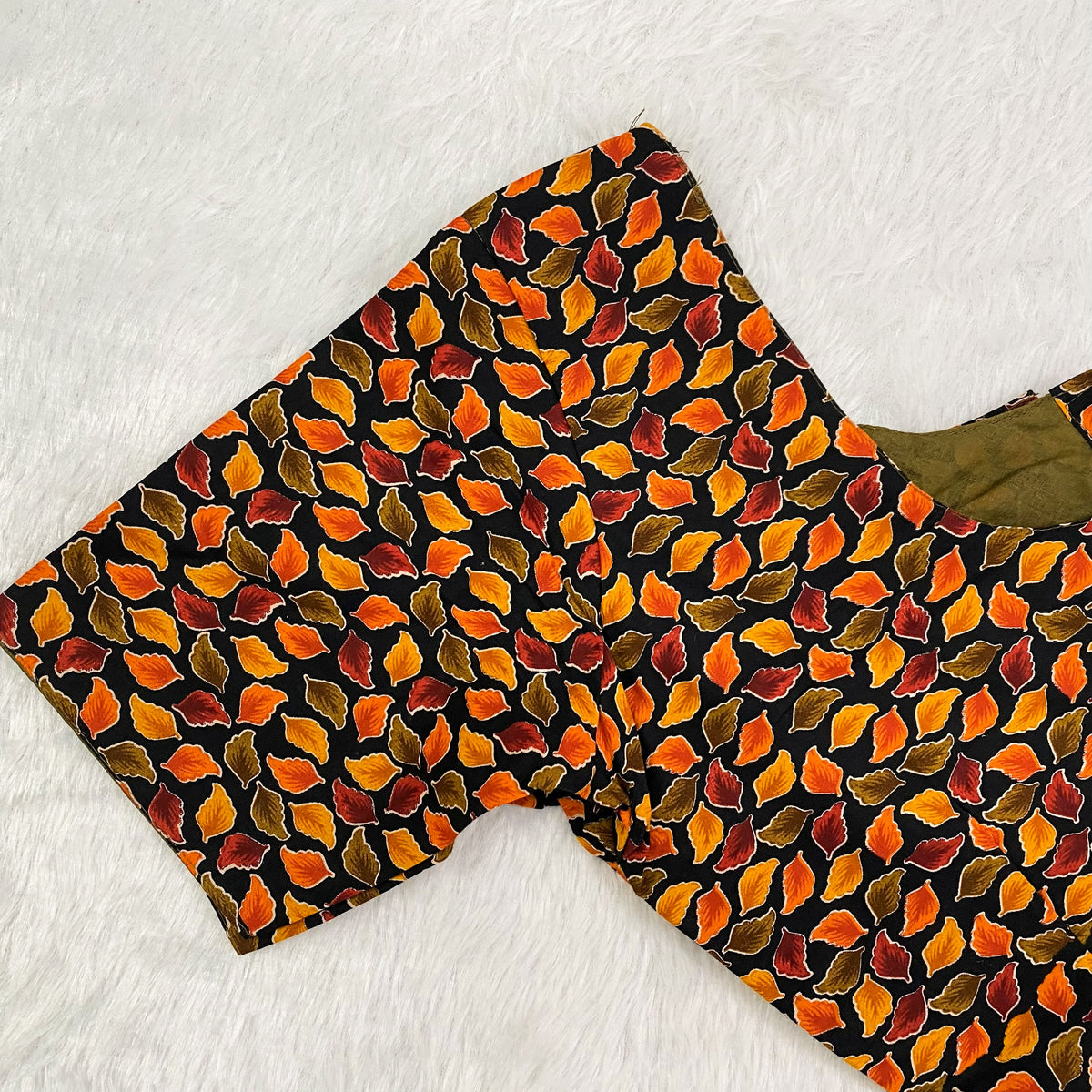 Everyday Wear Cotton Google Print Blouse in Orange and Black