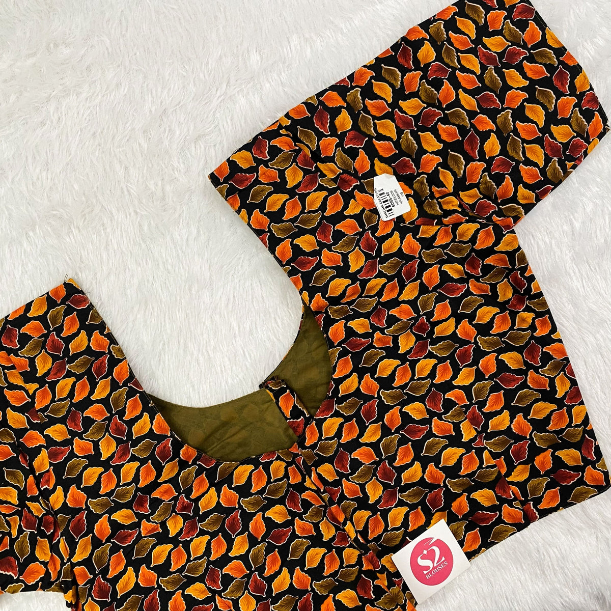 Everyday Wear Cotton Google Print Blouse in Orange and Black
