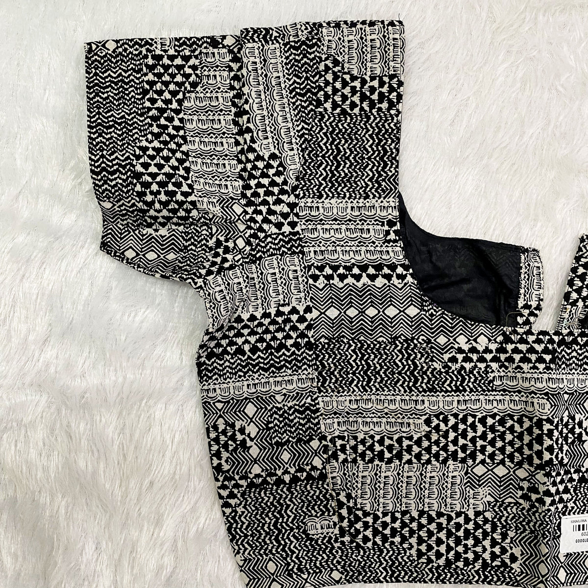 Everyday Wear Cotton Google Print Blouse in Black and White