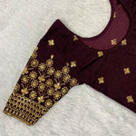 Work Wear Stretchable Blouse - Maroon with Golden Embroidery