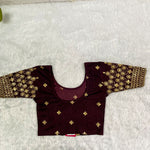 Work Wear Stretchable Blouse - Maroon with Golden Embroidery