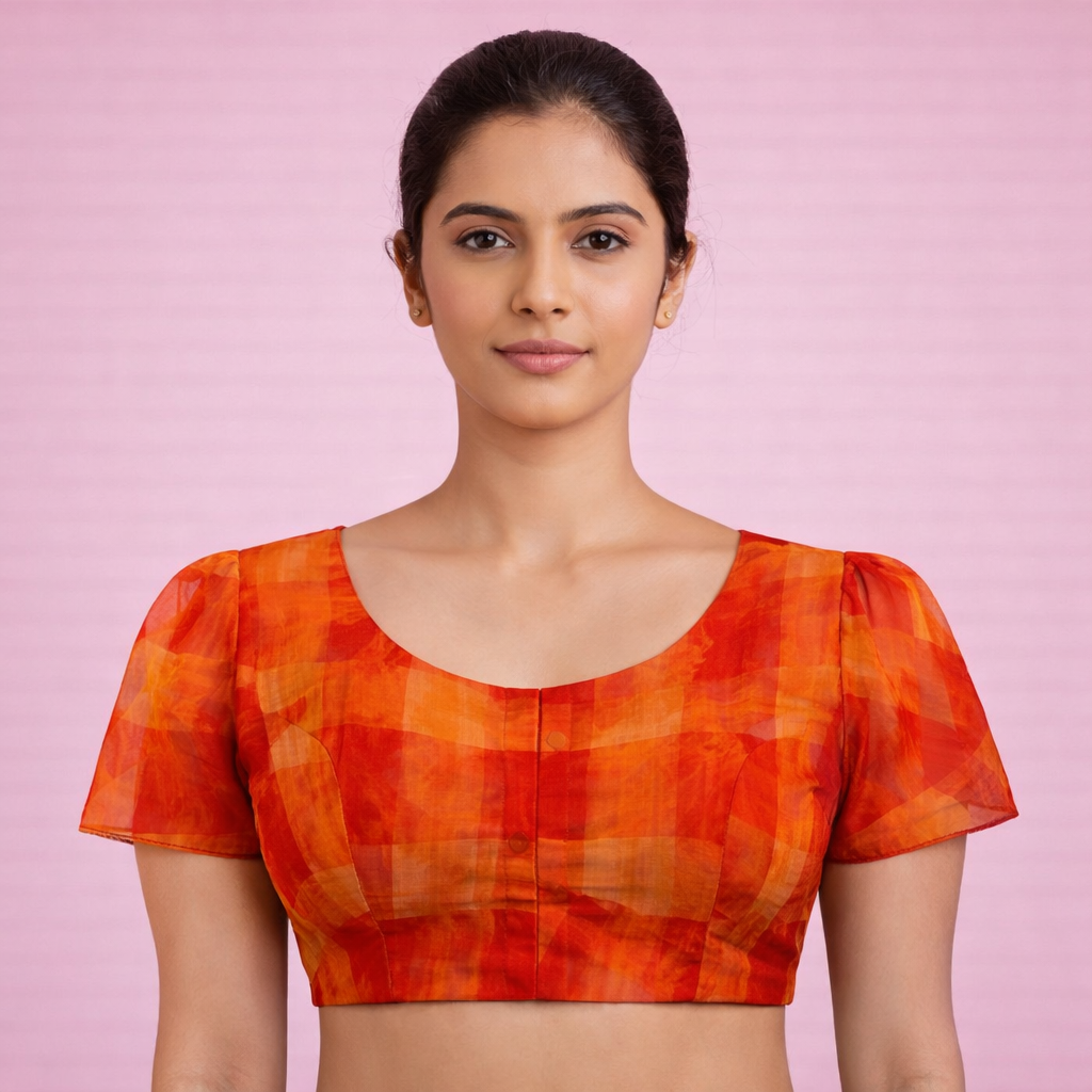 Organza Orange Checked Blouse